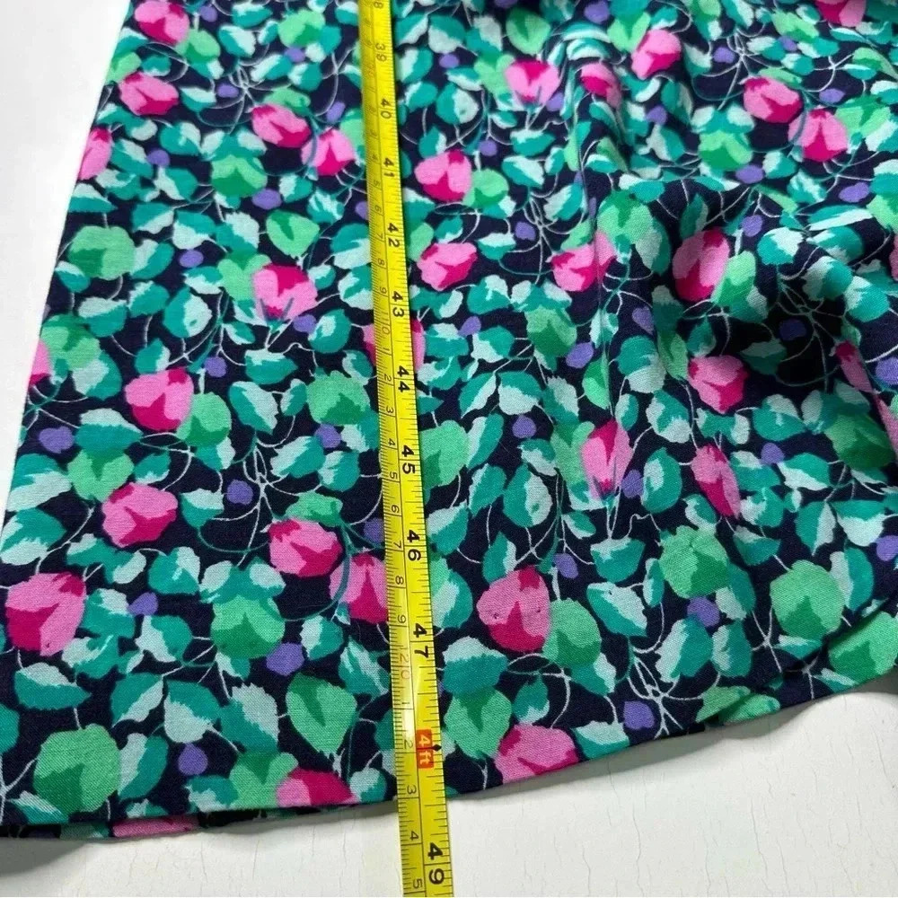 Annabelle Croft Vintage Midi Dress 12 Green Pink Short Sleeve Button Zip Closure - Picture 10 of 10